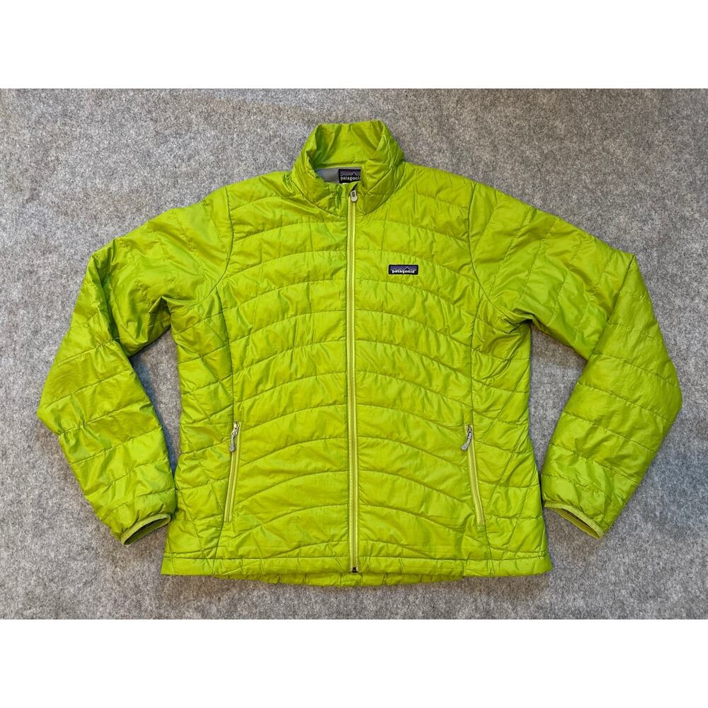 Vintage Patagonia Womens Down Sweater XL Lime Green Full-Zip Quilted Down jacket